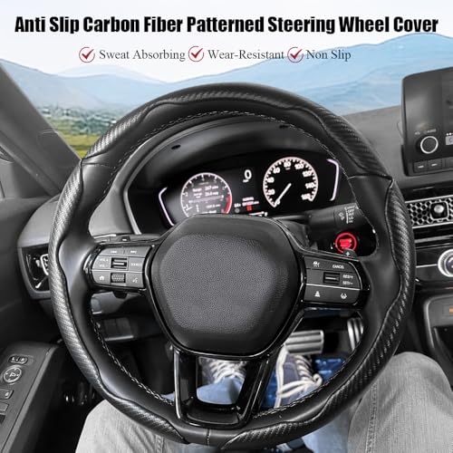 Pincuttee Carbon Fiber Steering Wheel Cover 3PC Universal Non Slip Steering Wheel Protector Matte Black - Image 5