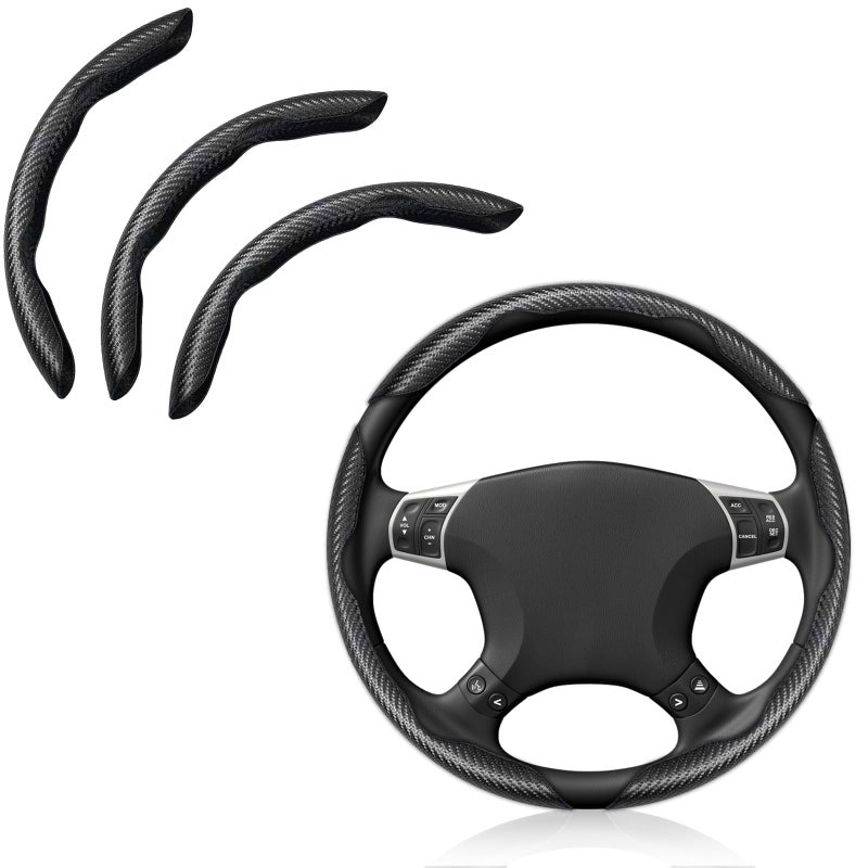 Pincuttee Carbon Fiber Steering Wheel Cover 3PC Universal Non Slip Steering Wheel Protector Matte Black - Image 2