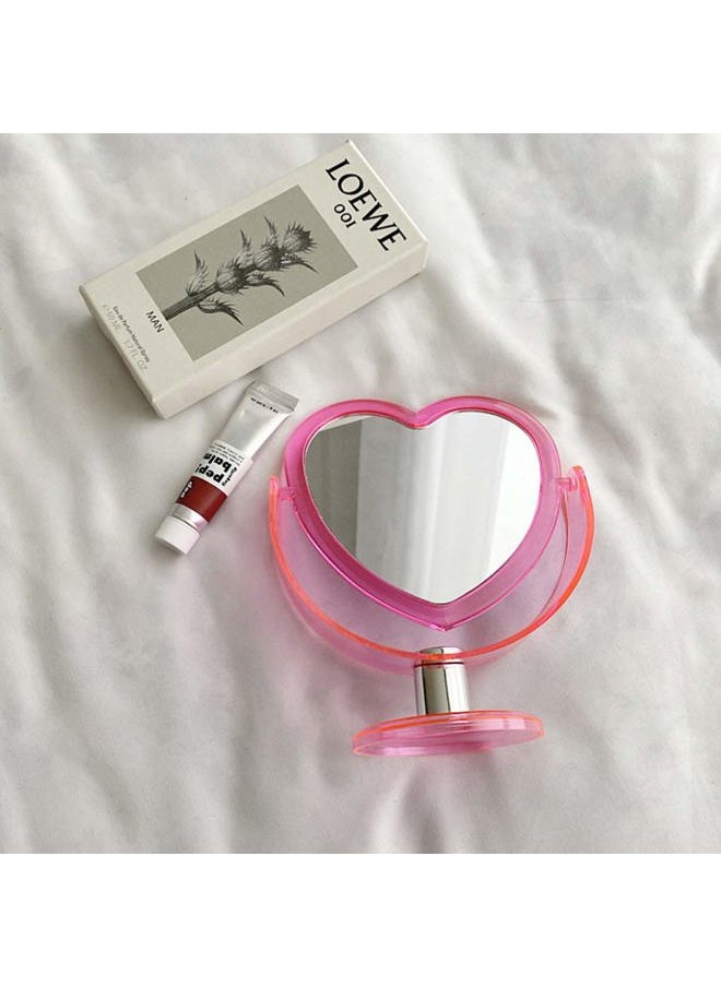 Beaupretty Bedroom Tabletop Mirror Love Heart Shaped Cosmetic Mirror Two Sided Makeup Mirror with Base Desktop Ornament for Women Ladies Pink  - Image 3
