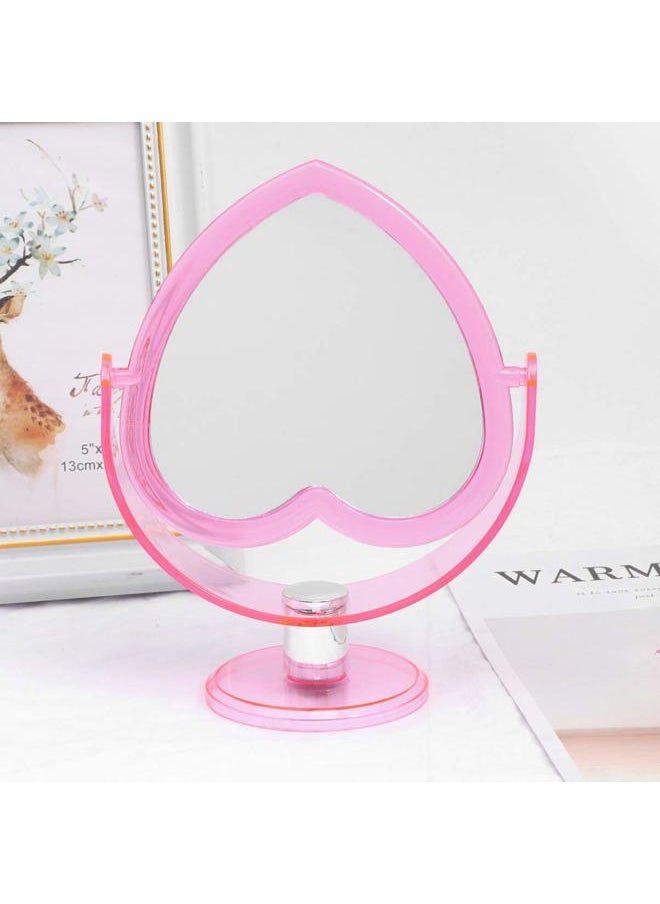 Beaupretty Bedroom Tabletop Mirror Love Heart Shaped Cosmetic Mirror Two Sided Makeup Mirror with Base Desktop Ornament for Women Ladies Pink  - Image 2