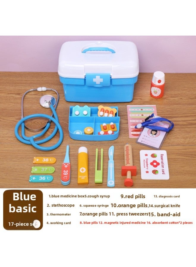 Children's Doctor Role Play Toy Set Boys Girls Dentist Simulation Game Injection Gift Interactive Wooden Toys For Kids-Color:Blue Base Suit - Image 1
