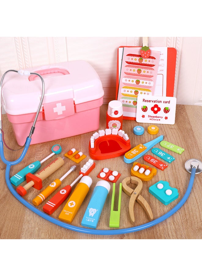 Children's Doctor Role Play Toy Set Boys Girls Dentist Simulation Game Injection Gift Interactive Wooden Toys For Kids-Color:Blue Base Suit - Image 2