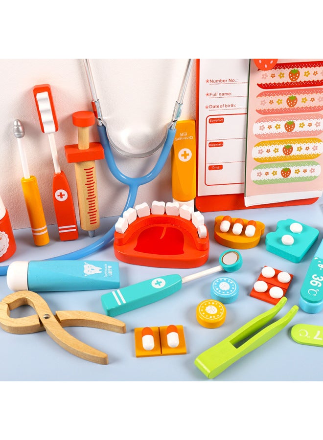 Children's Doctor Role Play Toy Set Boys Girls Dentist Simulation Game Injection Gift Interactive Wooden Toys For Kids-Color:Blue Base Suit - Image 3