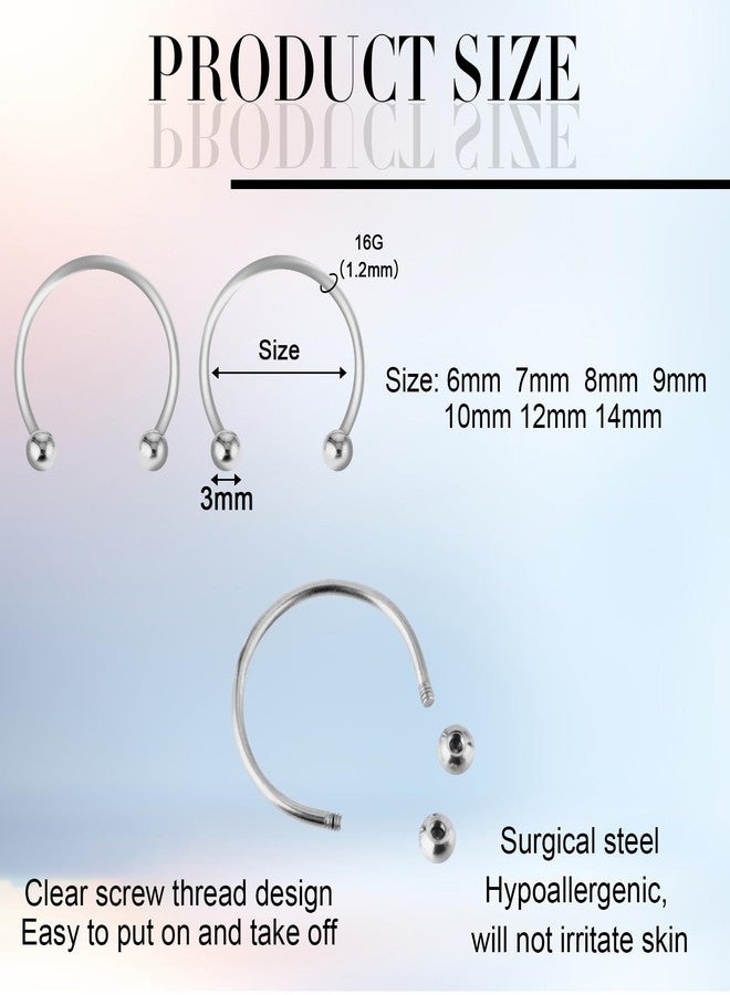 Yolev 14Pcs 16G Stainless Steel Septum Jewelry Silver Horse Shoe Nose Ring Piercing Jewelry 6/7/8/9/10/12/14mm Horseshoe Nose Ring for Women and Men - Image 2