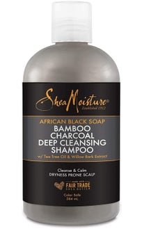 SheaMoisture African Black Soap Bamboo Charcoal Deep Cleansing Shampoo with Tea Tree Oil and Willow Bark Extract to cleanse and soothe dry scalp, 11 oz