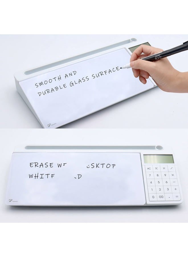 TOWON Desktop Glass Whiteboard with Basic Calculator, 12 Digit LCD Display, Desk Organizers with Accessories for Office, Home, School Supplies, Storage with Dry Erase Board Surface, White, 18'' x 6'' - Image 5