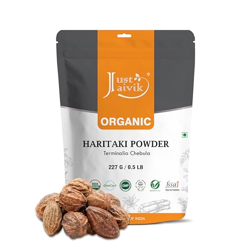 Just Jaivik Organic Haritaki Powder - Terminalia Chebula -227g / 0.5 LB - USDA Certified Organic - An Ayurvedic Herb for Detoxification & rejuvenation for Vata - Image 1