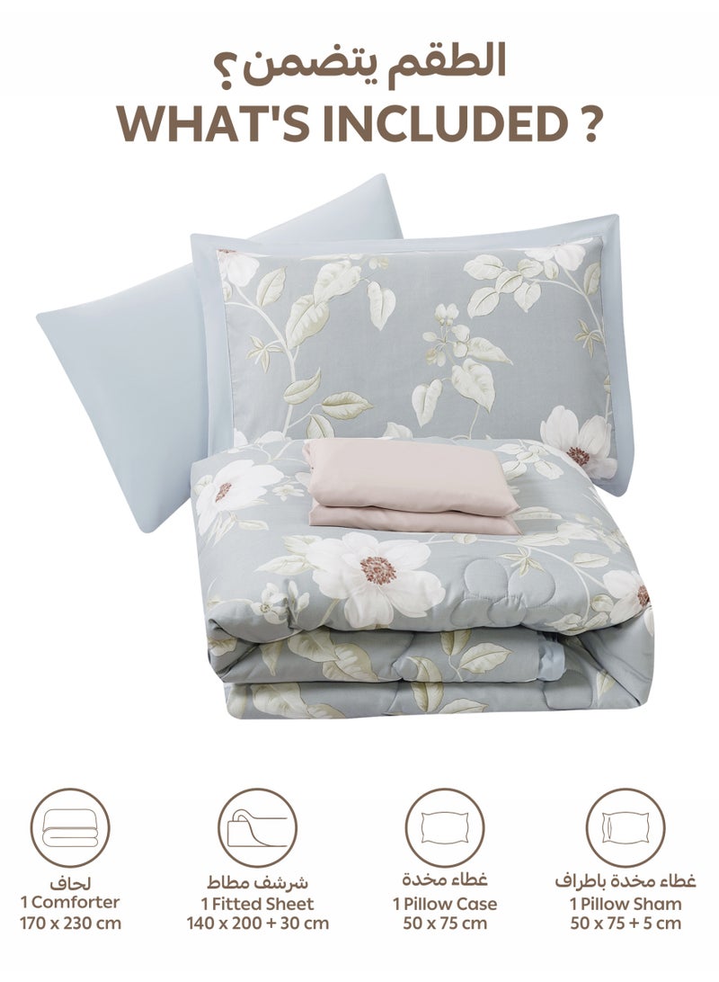 Doona Bedding Comforter Set, Fits 140x200 cm Single Size Bed – 4 Pcs Reversible Printed Design – 350 GSM All-Season Comforter – Premium Brushed Microfiber - Image 3