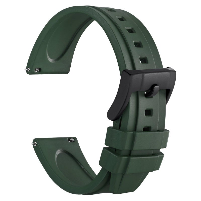 WOCCI 20mm Hevea Watch Band, FKM Rubber (Not Silicone), Quick Release Replacement Strap for Men, Black Buckle (Green) - Image 1