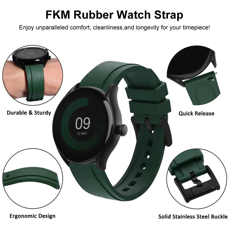 WOCCI 20mm Hevea Watch Band, FKM Rubber (Not Silicone), Quick Release Replacement Strap for Men, Black Buckle (Green) - Image 4
