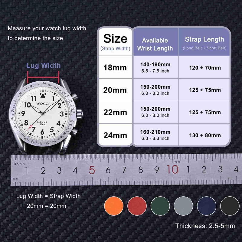 WOCCI 20mm Hevea Watch Band, FKM Rubber (Not Silicone), Quick Release Replacement Strap for Men, Black Buckle (Green) - Image 5