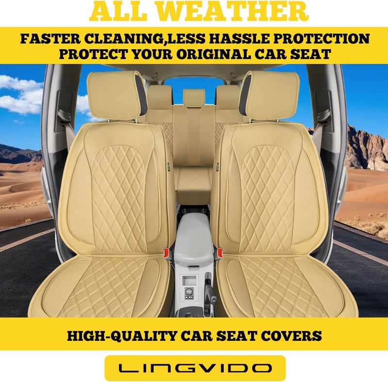 LINGVIDO Diamond Leather Car Seat Covers - Beige (2 PCS Front Seat) - Image 2