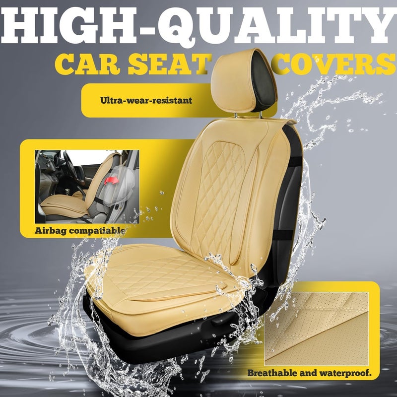 LINGVIDO Diamond Leather Car Seat Covers - Beige (2 PCS Front Seat) - Image 4