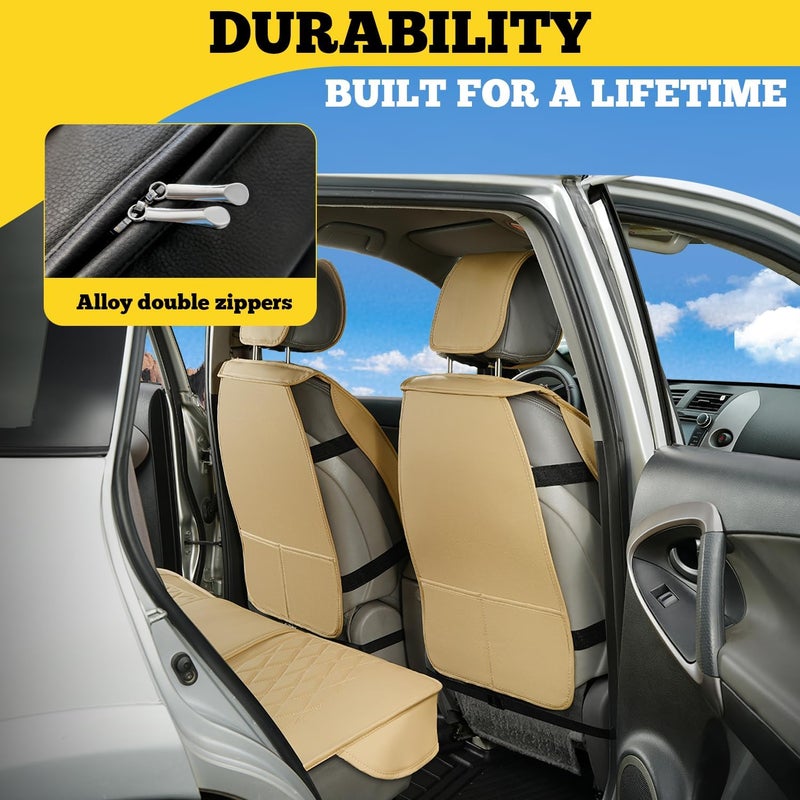 LINGVIDO Diamond Leather Car Seat Covers - Beige (2 PCS Front Seat) - Image 3
