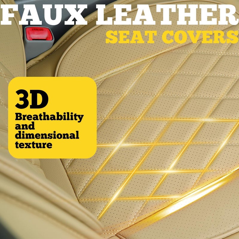 LINGVIDO Diamond Leather Car Seat Covers - Beige (2 PCS Front Seat) - Image 5