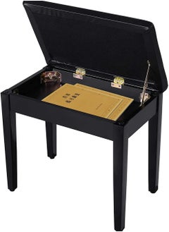 Garlo Piano Bench with Padded Cushion and Storage Compartment for Music Books, Vanity Stool, Tufted Wooden Seat, 53 x 34 x 47cm  - Image 4