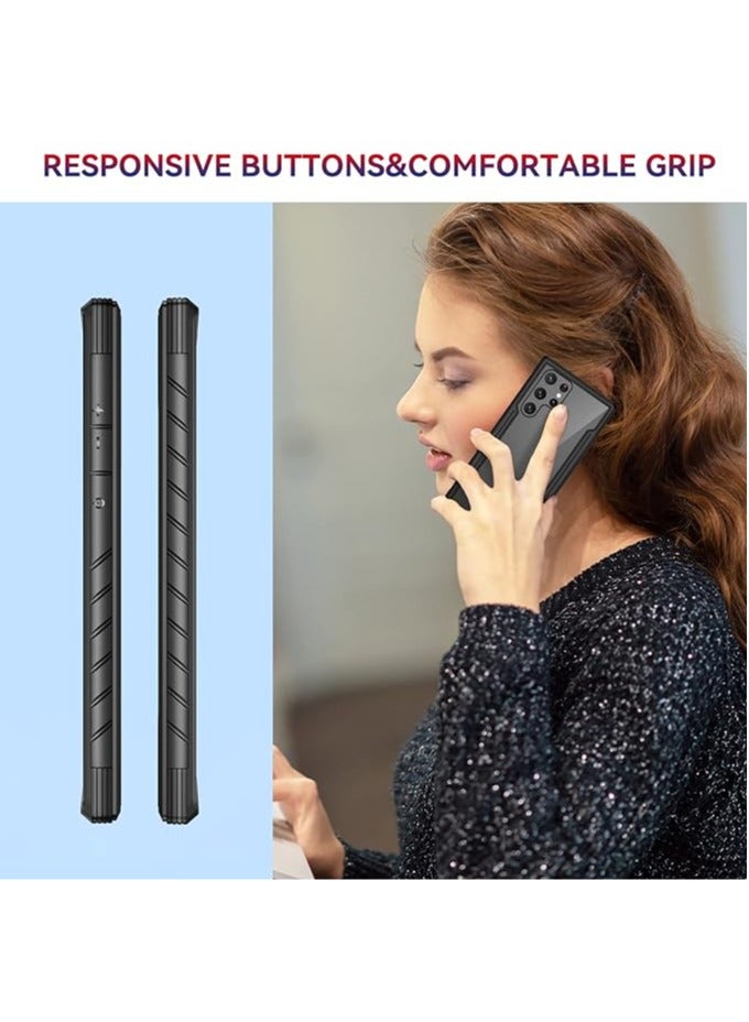 عام علبة واضحة متوافقة مع Samsung Galaxy S23Ultra/ S23Plus/S23، مصممة لتحمل الصدمات بقوة مع حماية مزدوجة وفقاً للمعايير العسكرية، مصنوعة من البوليكربونات والألومنيوم للحماية القصوى. - Image 5