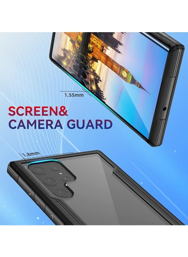 عام علبة واضحة متوافقة مع Samsung Galaxy S23Ultra/ S23Plus/S23، مصممة لتحمل الصدمات بقوة مع حماية مزدوجة وفقاً للمعايير العسكرية، مصنوعة من البوليكربونات والألومنيوم للحماية القصوى. - Image 3