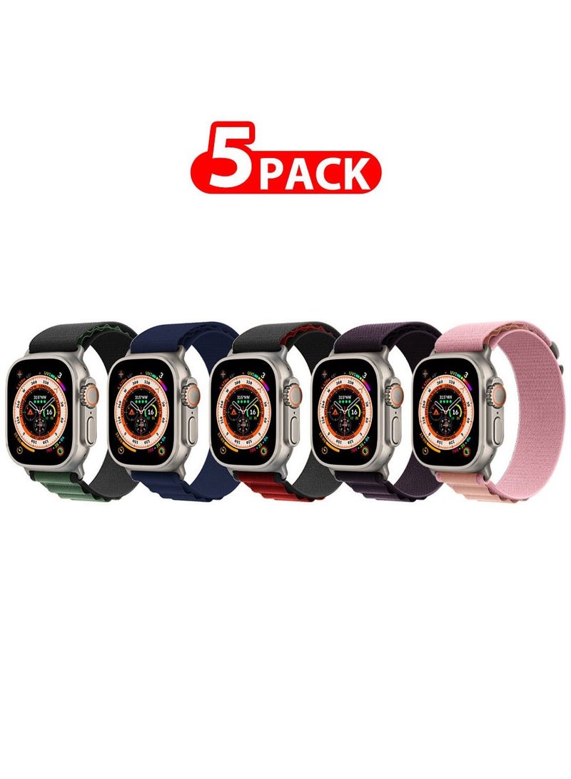 CATANES 5 Pack For Apple Watch Band 49mm 45mm 44mm 42mm Alpine Loop Band Women Men Adjustable with Metal G-Hook Strap for iWatch Ultra Series SE 8/7/6/5/4/3/2/1 Multicolour - Image 1