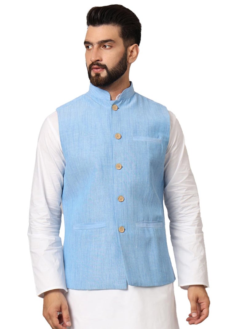 LATEST CHIKAN Men's Nehru Jacket/Waistcoat Sophisticated Ethnic Wear - SARRI-LJ-BL-38 - Image 1