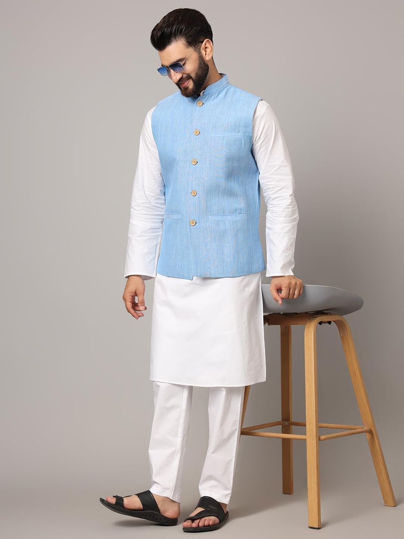 LATEST CHIKAN Men's Nehru Jacket/Waistcoat Sophisticated Ethnic Wear - SARRI-LJ-BL-38 - Image 2