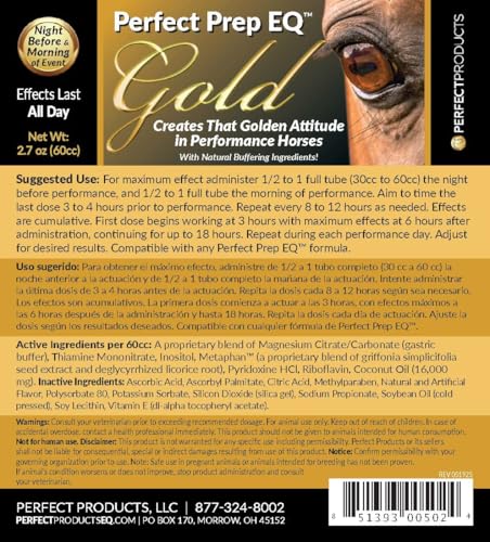Perfect Products Perfect Prep EQ Gold Equine Calmer Long-Acting All Natural for Horse Anxiety, Lasts 18+ Hours, 60cc Paste - Image 5