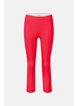 Tchibo Women Regular Fit Plain Stretchable Capri Pants, Red  - Image 2