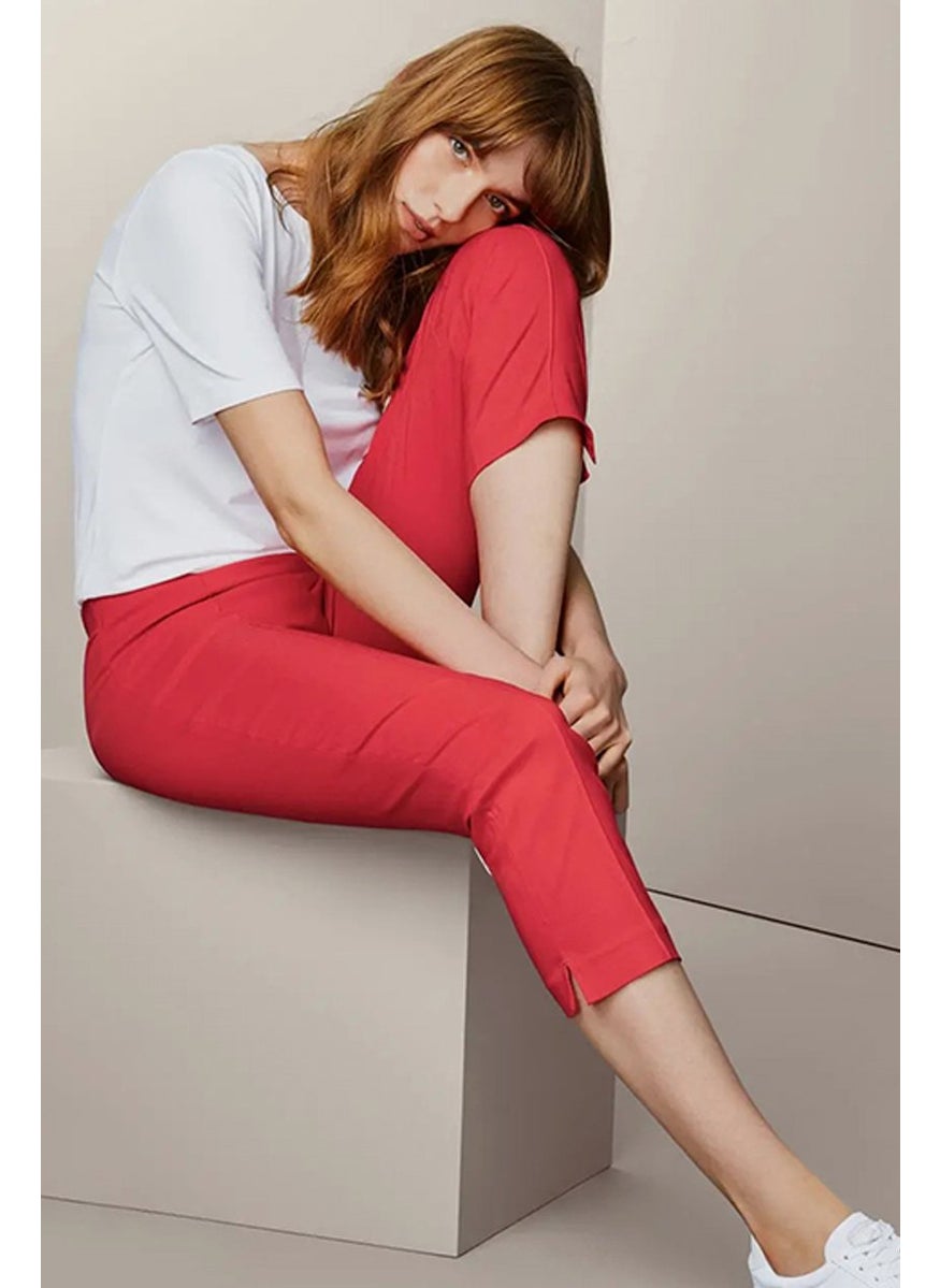Tchibo - Women Regular Fit Plain Stretchable Capri Pants, Red - Image 1