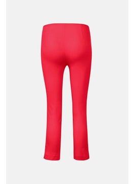 Tchibo Women Regular Fit Plain Stretchable Capri Pants, Red  - Image 3