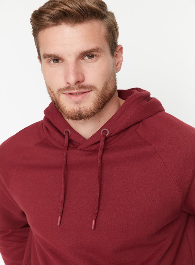 trendyol Claret Red Regular/Normal Cut Hooded Fleece/Warm Sweatshirt - Image 3