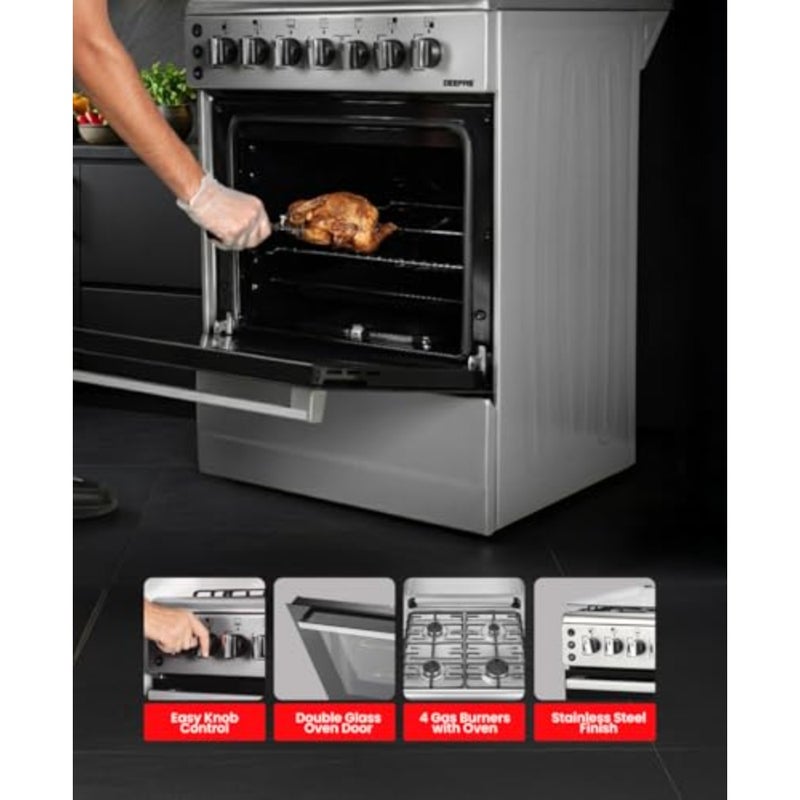 Cooking Range for kitchen use, stainless steel, black, 4 gas burners with convection oven and rotisserie function - Image 3