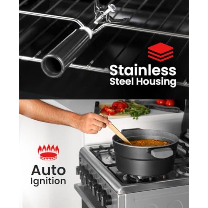 Cooking Range for kitchen use, stainless steel, black, 4 gas burners with convection oven and rotisserie function - Image 5