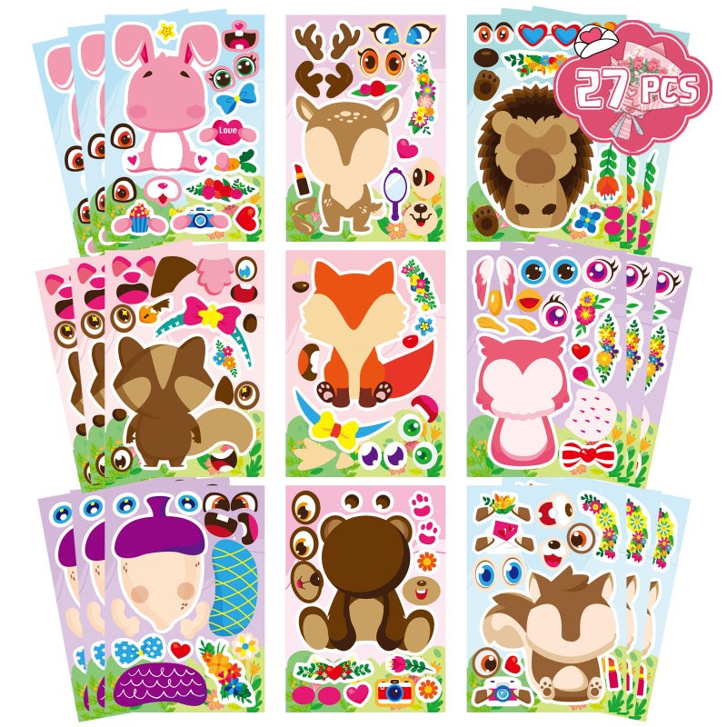 DUJAA 36 Sheets Valentine Stickers for Kids Make a Valentine Animal Stickers Make Your Own Stickers, Valentine’s Day Crafts Party Games Activities - Image 1