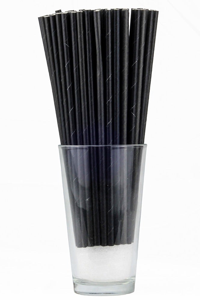 BarPros Eco-Friendly Matte Black Paper Straws - 6mm x 197mm - Unwrapped - 250 Pcs - Image 1
