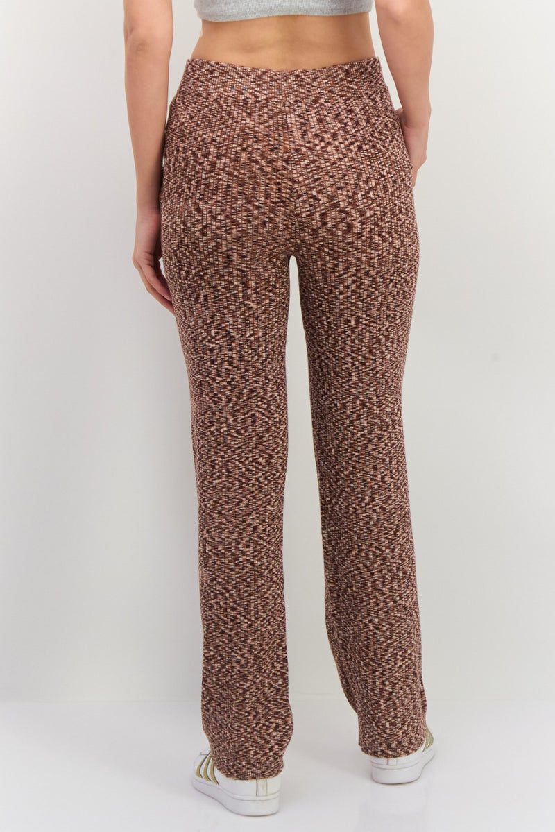 NIA Women Regular Fit Textured Straight Leg Pants, Brown Combo - Image 3