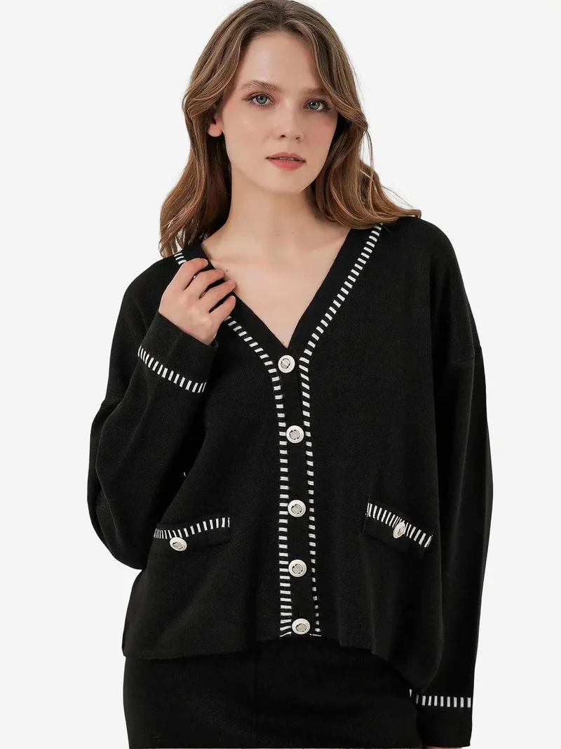 BIG DART BDART Textured V-Neck Knitwear Cardigan and Wide Leg Pants Set