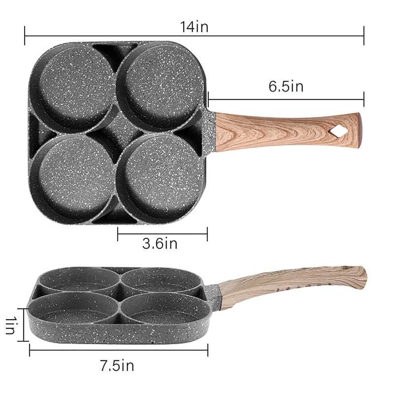 MEETDIP Non Stick Egg Frying Pan with Blocks Aluminium Fry Pan for Cooking with Wooden Handle Egg Omelette pan Round with Detachable Handle 1 pcs - Image 5