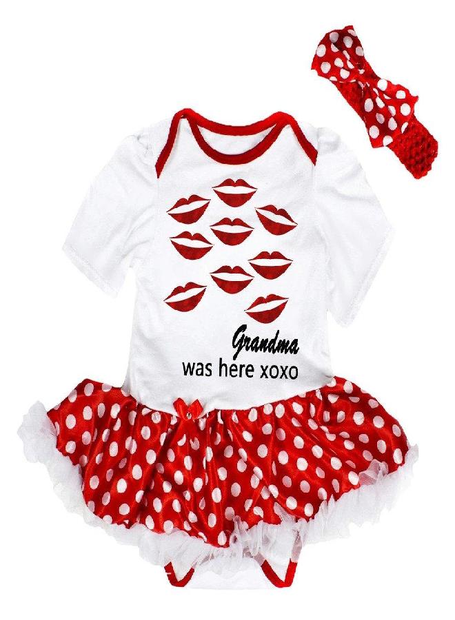 Petitebella Petitebella Red Lips Grandma Was Here Xoxo Baby Dress Nb-18m (White/Red Dots, 3-6 Months) - Image 2