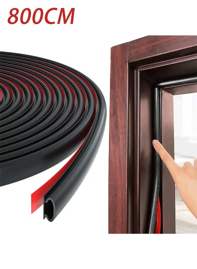 RATSAW Door Sealing Strips, 800cm Black D-Shaped Door Rubber Sealing Strips, Self-Adhesive Rubber Door Thermal Insulation Weather Stripping, Door Weather Stripping, Sound Insulation Door Strips for Door Frames Windows - Image 1