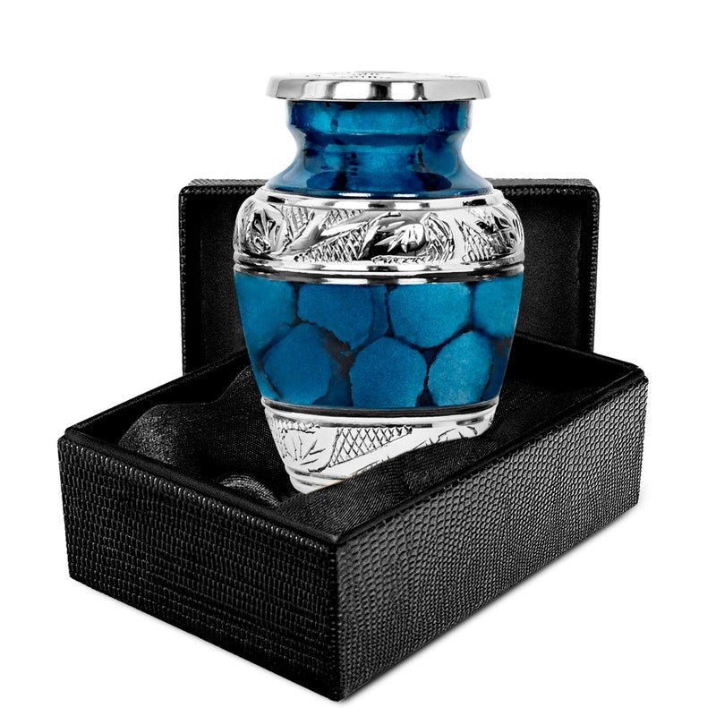 Trupoint Memorials Small Urns for Human Ashes Keepsake Decorative Mini Cremation Urn for Adult Men and Women Small Dark Blue with Silver Lining