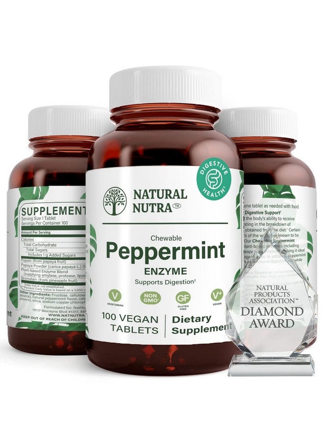 Natural Nutra Chewable Peppermint Digestive Enzyme Supplement, Help to Relieve Gas, Indigestion, and Other Digestive discomforts, Stomach Calmness, Papaya (Papain), Vegan and Vegetarian, 100 Tablets - Image 1