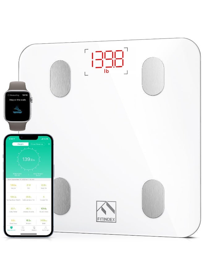 FITINDEX Bluetooth Body Fat Scale, Smart Wireless Digital Bathroom Weight Scale Body Composition Monitor Health Analyzer with Smartphone APP for Body Weight, Fat, Water, BMI, BMR, Muscle Mass - Image 1