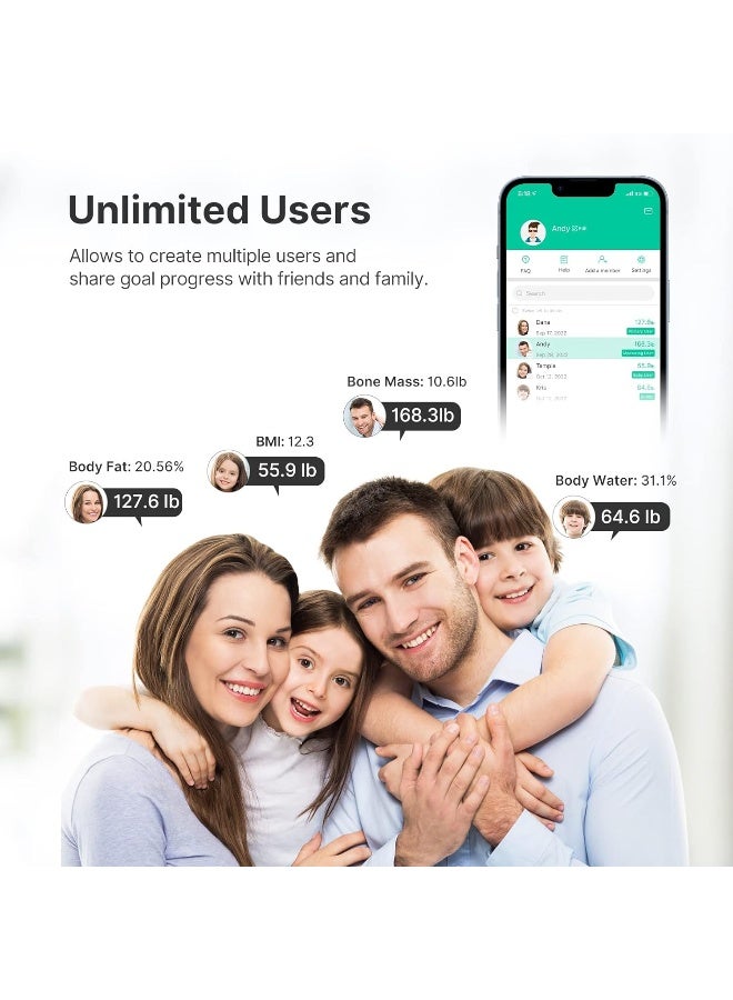 FITINDEX Bluetooth Body Fat Scale, Smart Wireless Digital Bathroom Weight Scale Body Composition Monitor Health Analyzer with Smartphone APP for Body Weight, Fat, Water, BMI, BMR, Muscle Mass - Image 5