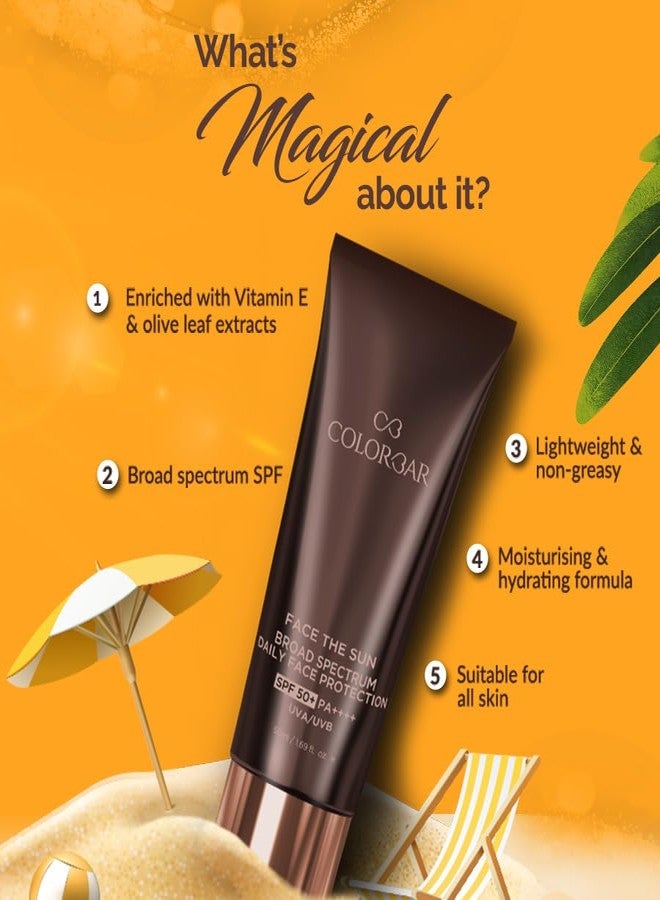 Colorbar Face the Sun Broad Spectrum Daily Face Protector, 50 ml | Enriched with Olive Leaf Extract and Vitamin E | 100% Vegan, Paraben Free and cruelty free - Image 3