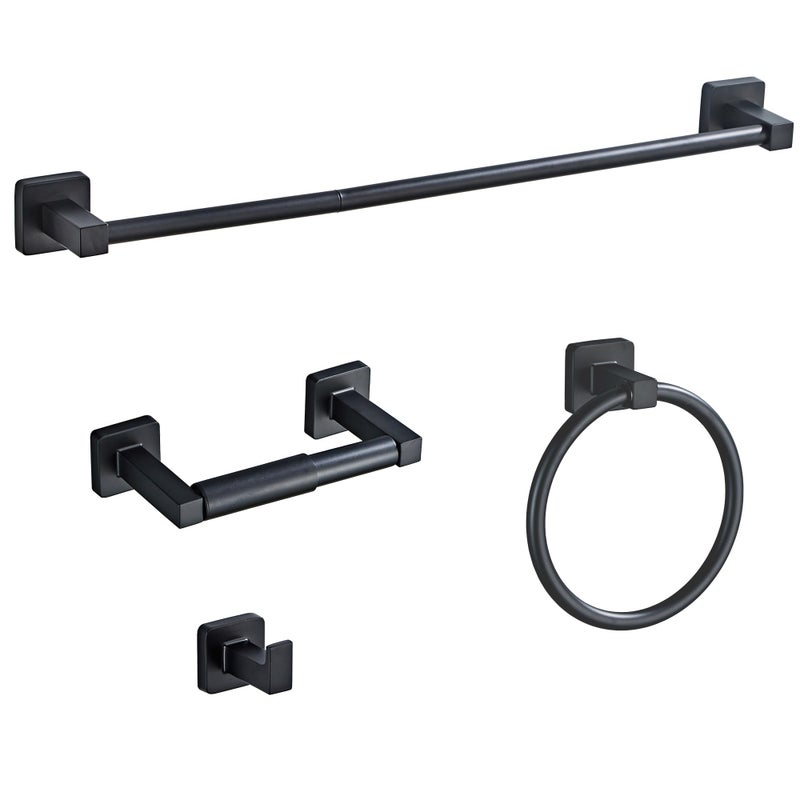bluebyrne Matte Black Bathroom Hardware Set 4 Pieces,Bathroom Accessories Set Stainless Steel Wall Mounted, Hand Towel Bar, Towel Ring, Robe Towel Hooks,Toilet Paper Holder,Towel Bar Set, 23.6 Inch - Image 1