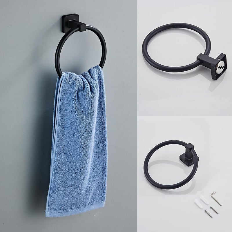 bluebyrne Matte Black Bathroom Hardware Set 4 Pieces,Bathroom Accessories Set Stainless Steel Wall Mounted, Hand Towel Bar, Towel Ring, Robe Towel Hooks,Toilet Paper Holder,Towel Bar Set, 23.6 Inch - Image 5