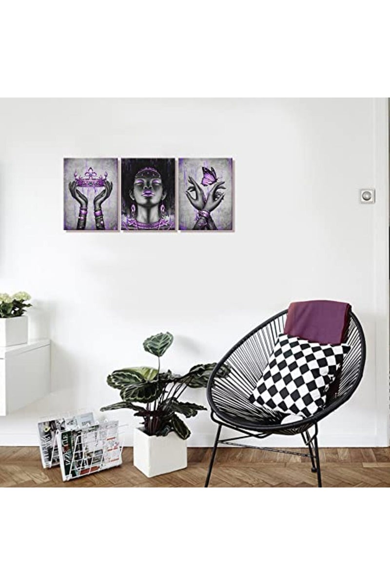 Kalormore Elegant African American Woman Canvas Art with Purple Accessories - Image 2