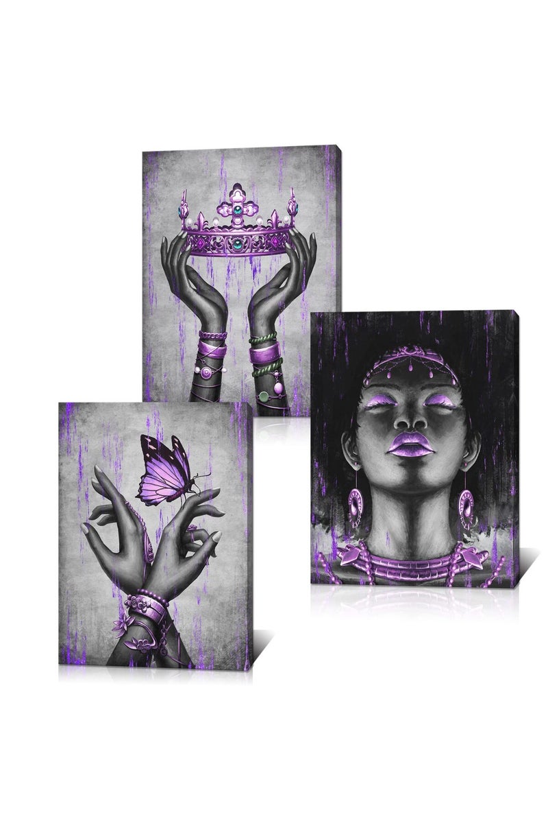 Kalormore Elegant African American Woman Canvas Art with Purple Accessories - Image 1