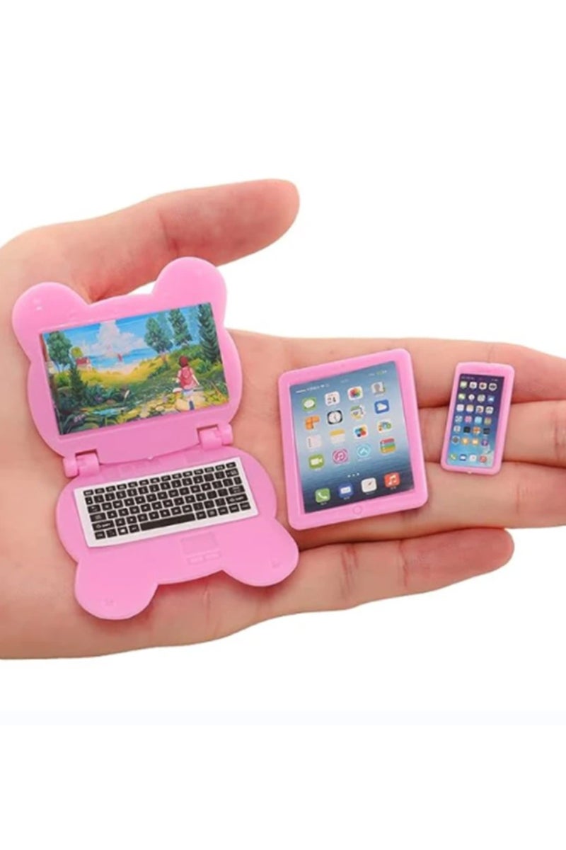 Ipad set Pink 3pcs/Set Dollhouse Mini Item Doll Accessories Cute Kawaii Computer IPad Phone Set Mini