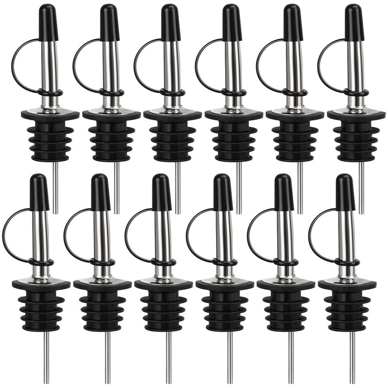DkOvn 12/24/48/100 Pack Liquor Pour Spout  Stainless Steel Classic Bottle Pourers With Rubber Dust Cap  Speed Wine Bottle Pourer For Liquor Bottle  Oil Bottles(12 Pack) - Image 1